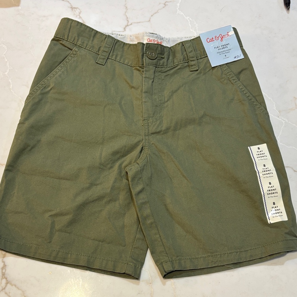 Cat & Jack Boys Khaki Flat Front Shorts Size 8 NWT Classic Chino School Uniform